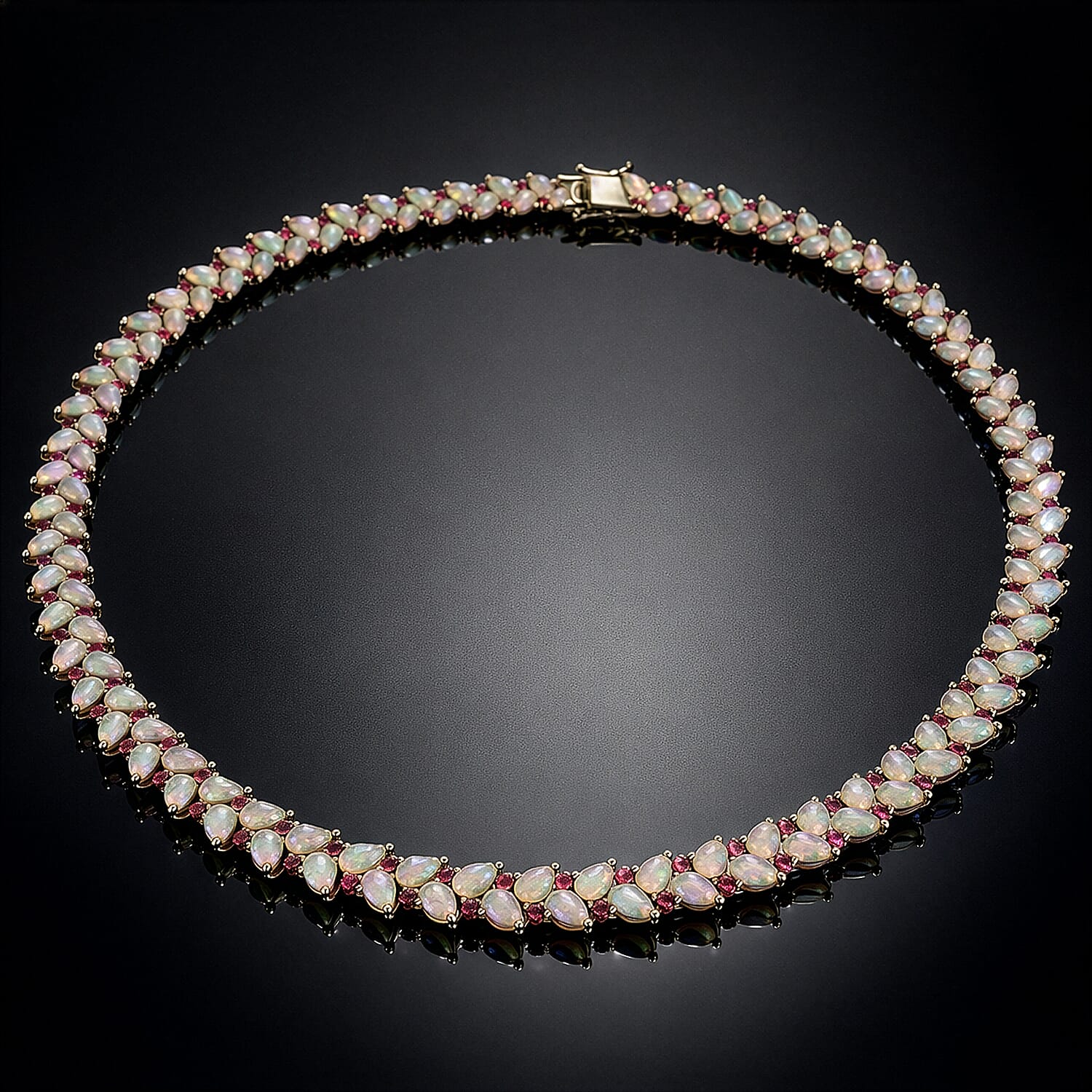 D'Joy Premium Ethiopian Welo Opal and Multi Sapphire 46.15 ctw Vine Leaf Necklace in Rhodium Over Sterling Silver 18 Inches