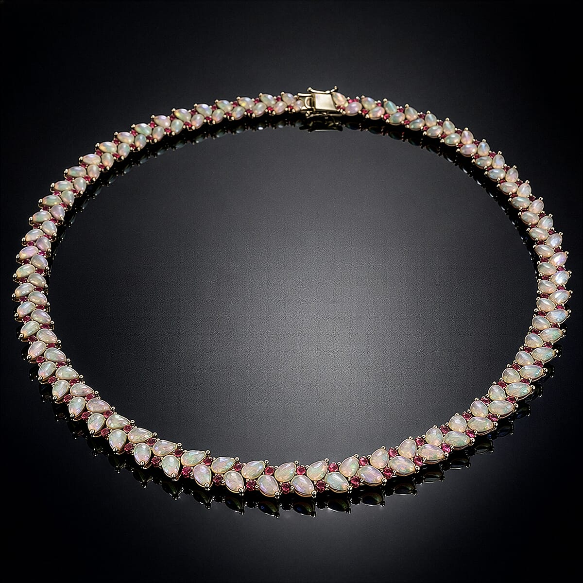 D'Joy Premium Ethiopian Welo Opal and Multi Sapphire 46.15 ctw Vine Leaf Necklace in Rhodium Over Sterling Silver 18 Inches  image number 1