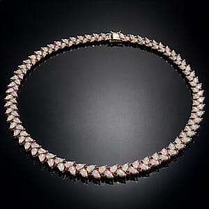 D'Joy Premium Ethiopian Welo Opal and Multi Sapphire 46.15 ctw Vine Leaf Necklace in Rhodium Over Sterling Silver 18 Inches 