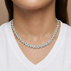 D'Joy Premium Ethiopian Welo Opal and Multi Sapphire 46.15 ctw Vine Leaf Necklace in Rhodium Over Sterling Silver 18 Inches 