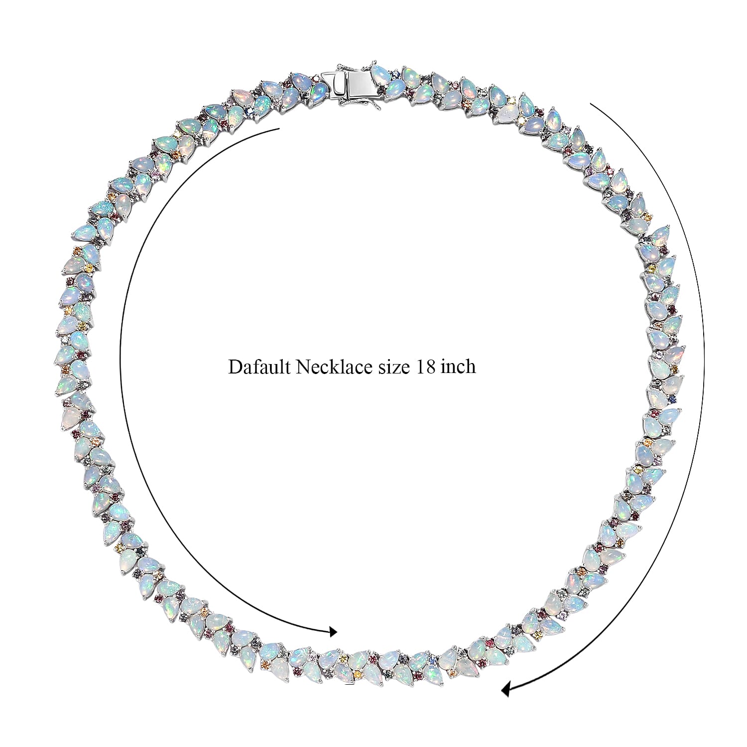 D'Joy Premium Ethiopian Welo Opal and Multi Sapphire 46.15 ctw Vine Leaf Necklace in Rhodium Over Sterling Silver 18 Inches