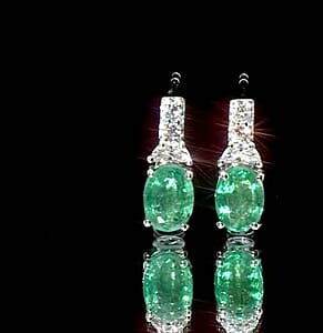 Certified & Appraised D'Joy Premium Kagem Zambian Emerald and Moissanite 1.85 ctw Earrings in Rhodium Over Sterling Silver