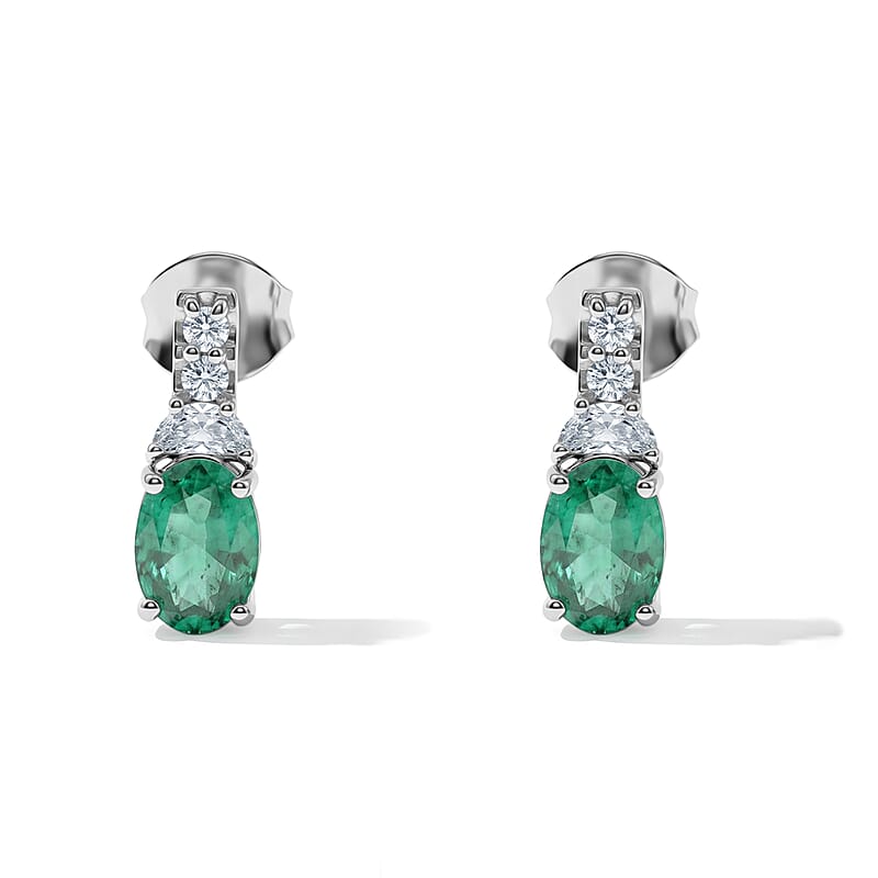 Certified & Appraised D'Joy Premium Kagem Zambian Emerald and Moissanite 1.85 ctw Earrings in Rhodium Over Sterling Silver