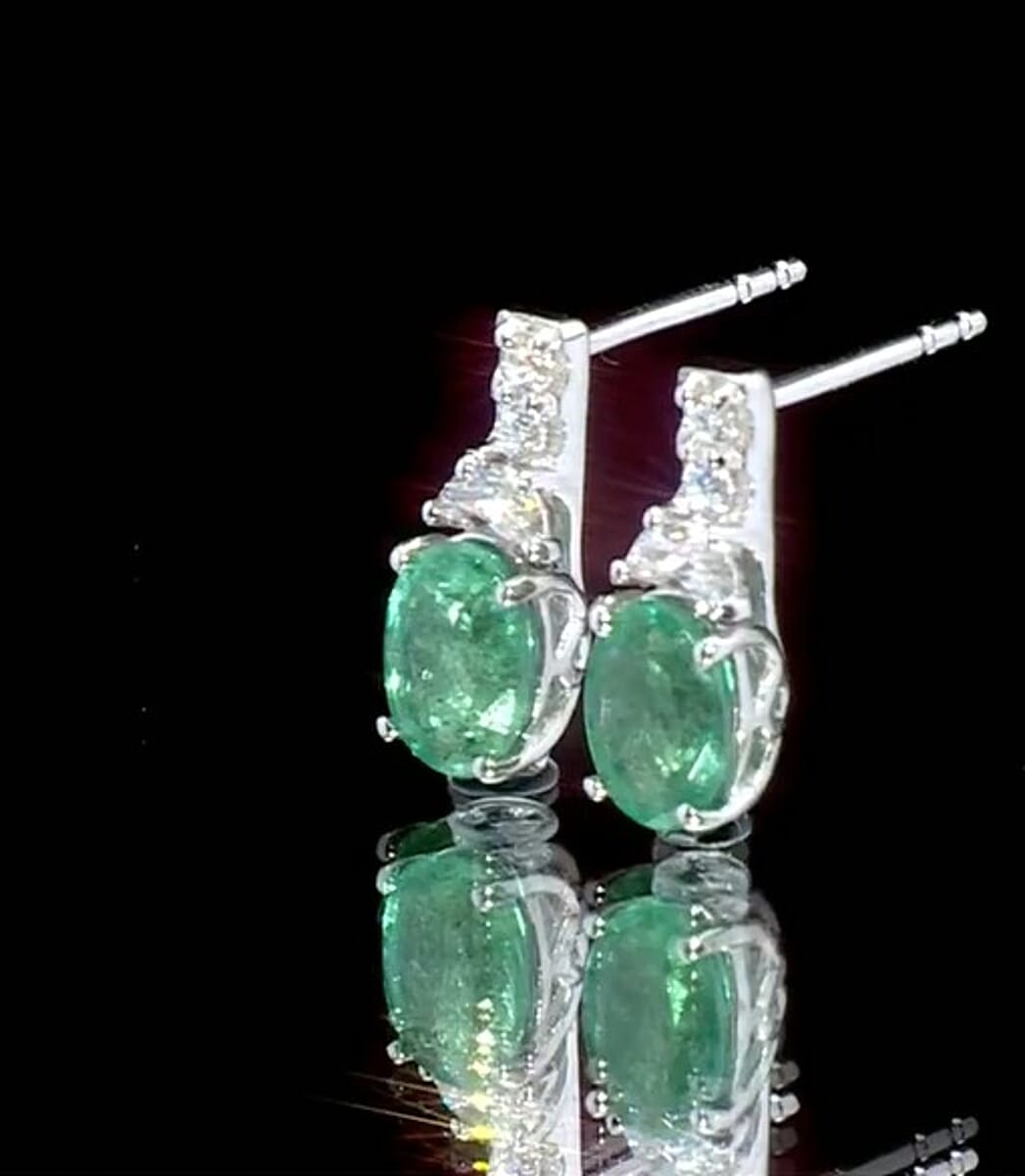 Certified & Appraised D'Joy Premium Kagem Zambian Emerald and Moissanite 1.85 ctw Earrings in Rhodium Over Sterling Silver image number 2