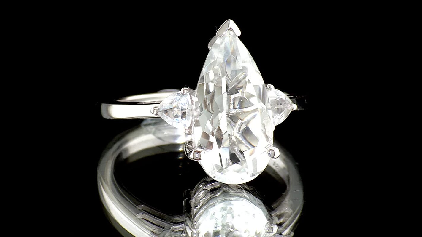 D'Joy White Topaz Royal Teardrop Ring in Rhodium Over Sterling Silver (Size 10.0) 6.50 ctw