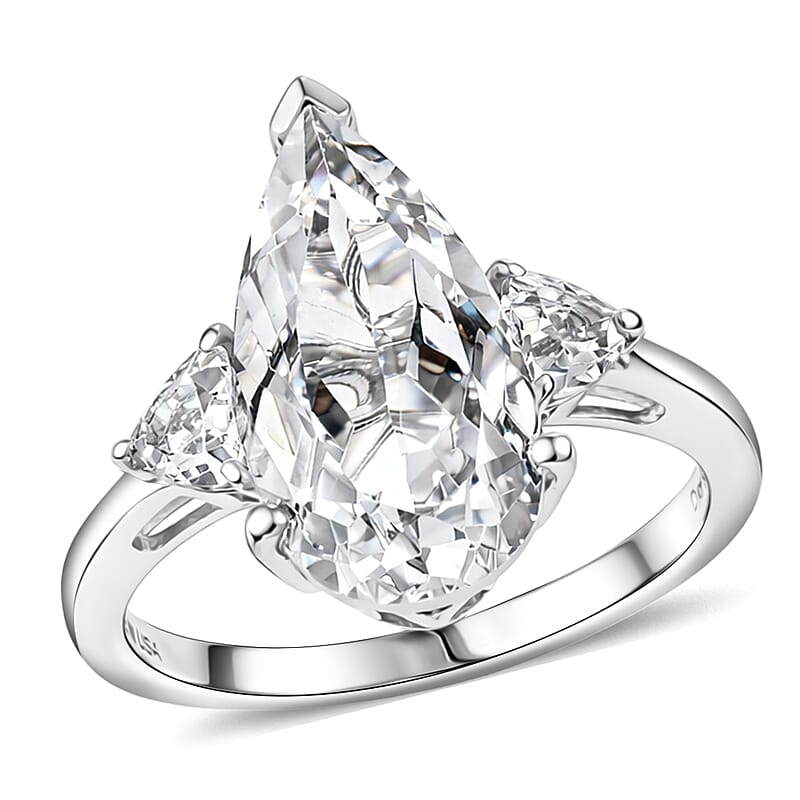D'Joy White Topaz 6.50 ctw Royal Teardrop Ring in Rhodium Over Sterling Silver (Size 11.0)
