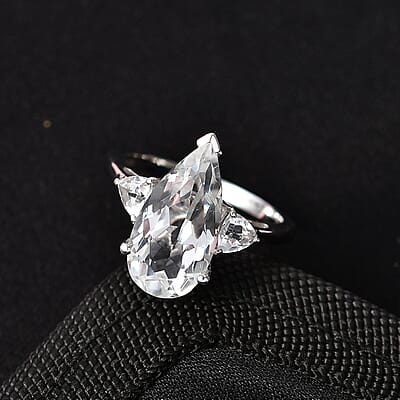 D'Joy White Topaz 6.50 ctw Royal Teardrop Ring in Rhodium Over Sterling Silver (Size 11.0)
