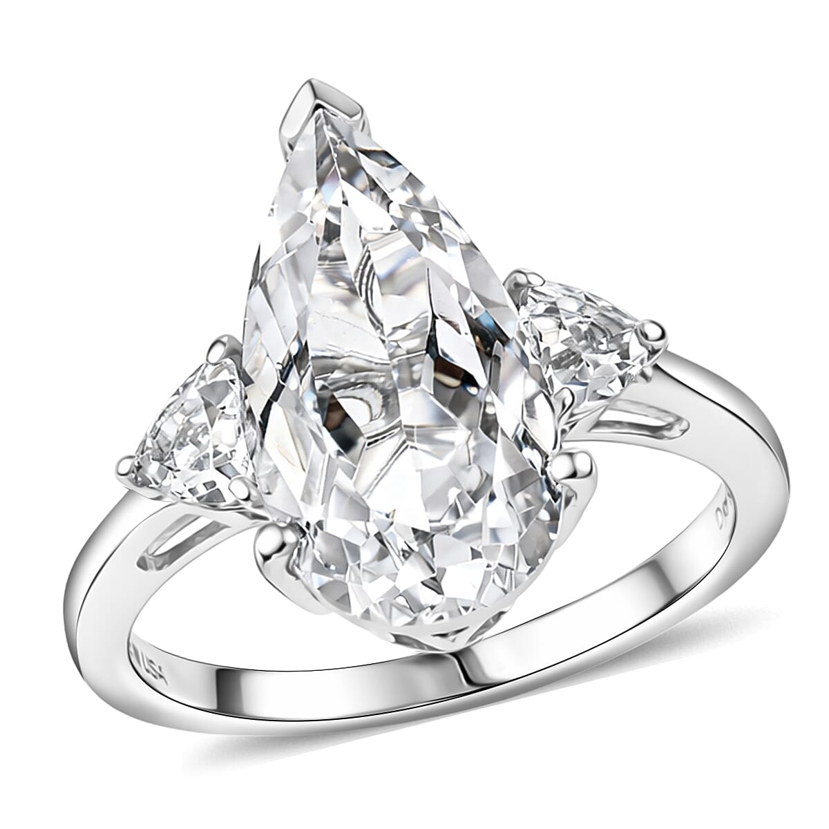 D'Joy White Topaz Royal Teardrop Ring in Rhodium Over Sterling Silver (Size 10.0) 6.50 ctw