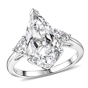 D'Joy White Topaz Royal Teardrop Ring in Rhodium Over Sterling Silver (Size 10.0) 6.50 ctw