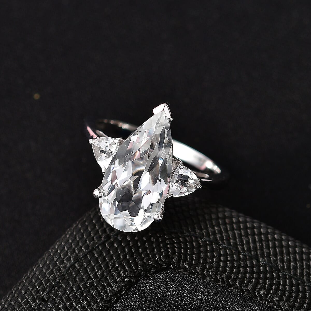 D'Joy White Topaz Royal Teardrop Ring in Rhodium Over Sterling Silver (Size 10.0) 6.50 ctw image number 1