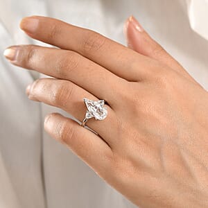 D'Joy White Topaz Royal Teardrop Ring in Rhodium Over Sterling Silver (Size 10.0) 6.50 ctw