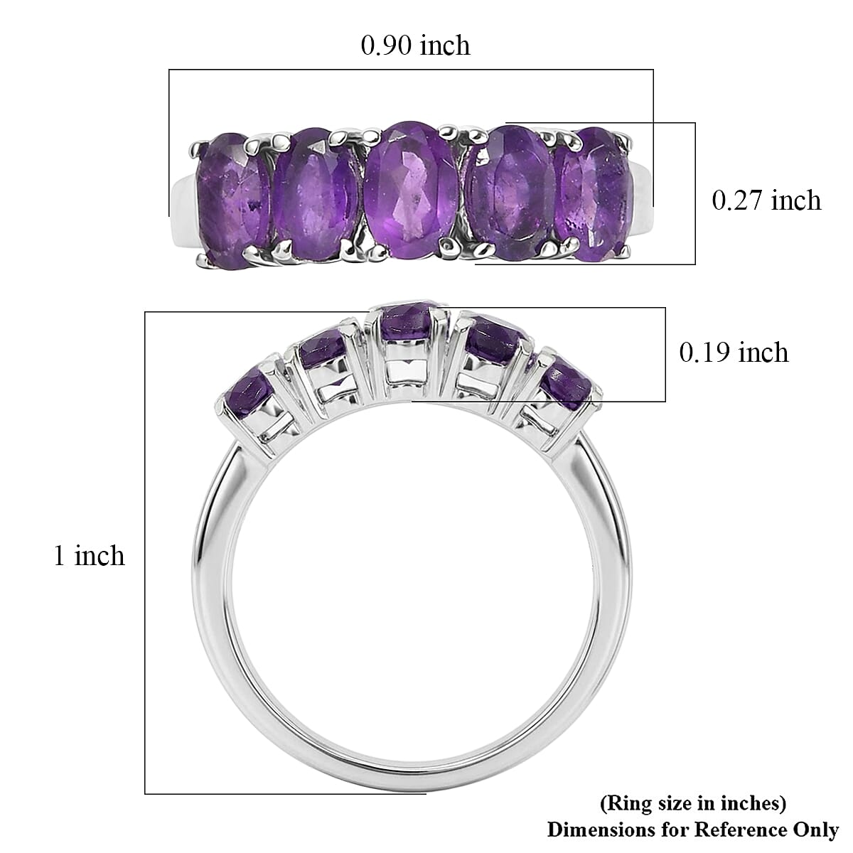 EverTrue African Amethyst 2.20 ctw Ring in Stainless Steel (Size 9.0) image number 5