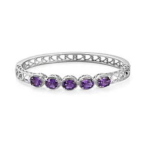 EverTrue African Amethyst 5.65 ctw Bangle Bracelet in Stainless Steel (7.25 In)