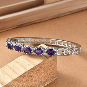 EverTrue African Amethyst 5.65 ctw Bangle Bracelet in Stainless Steel (7.25 In)