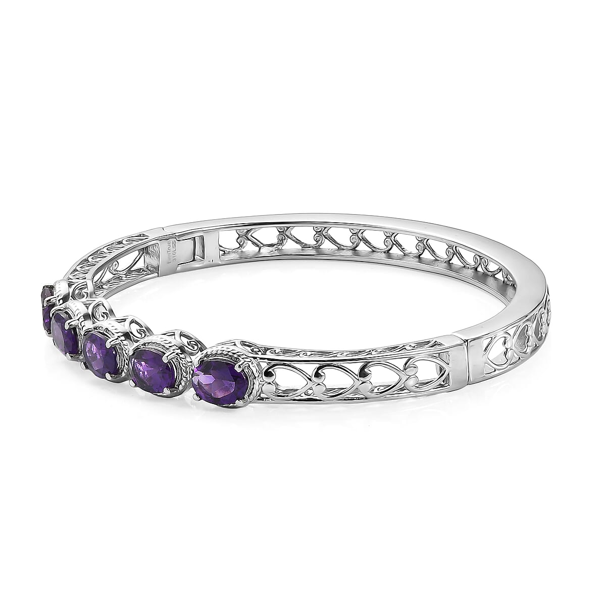 EverTrue African Amethyst Bangle Bracelet in Stainless Steel (7.25 In) 5.65 ctw image number 3