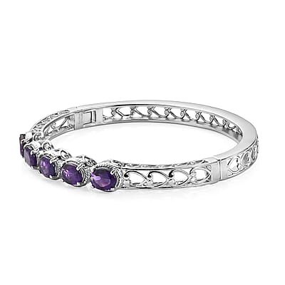 EverTrue African Amethyst 5.65 ctw Bangle Bracelet in Stainless Steel (7.25 In)