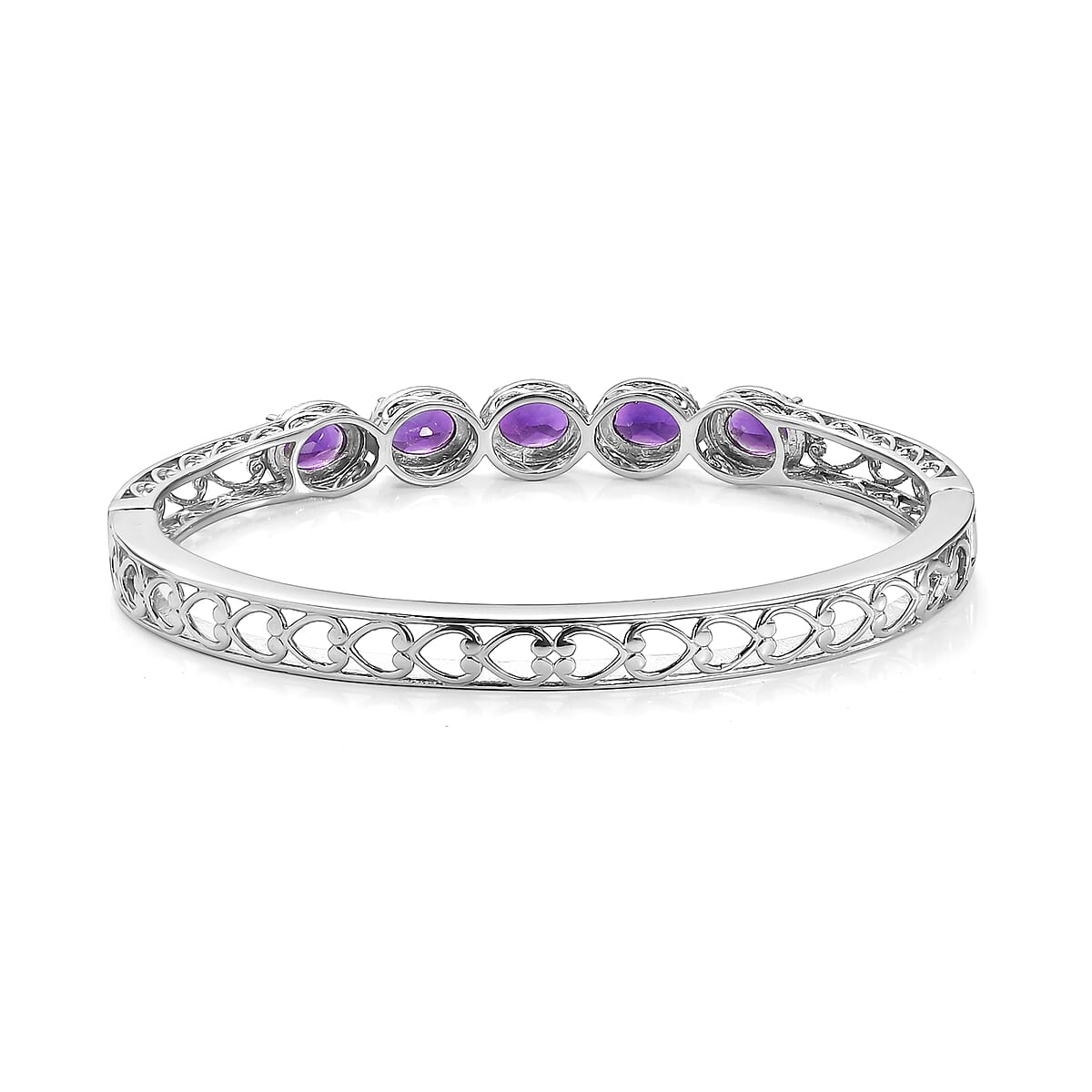 EverTrue African Amethyst Bangle Bracelet in Stainless Steel (7.25 In) 5.65 ctw image number 4