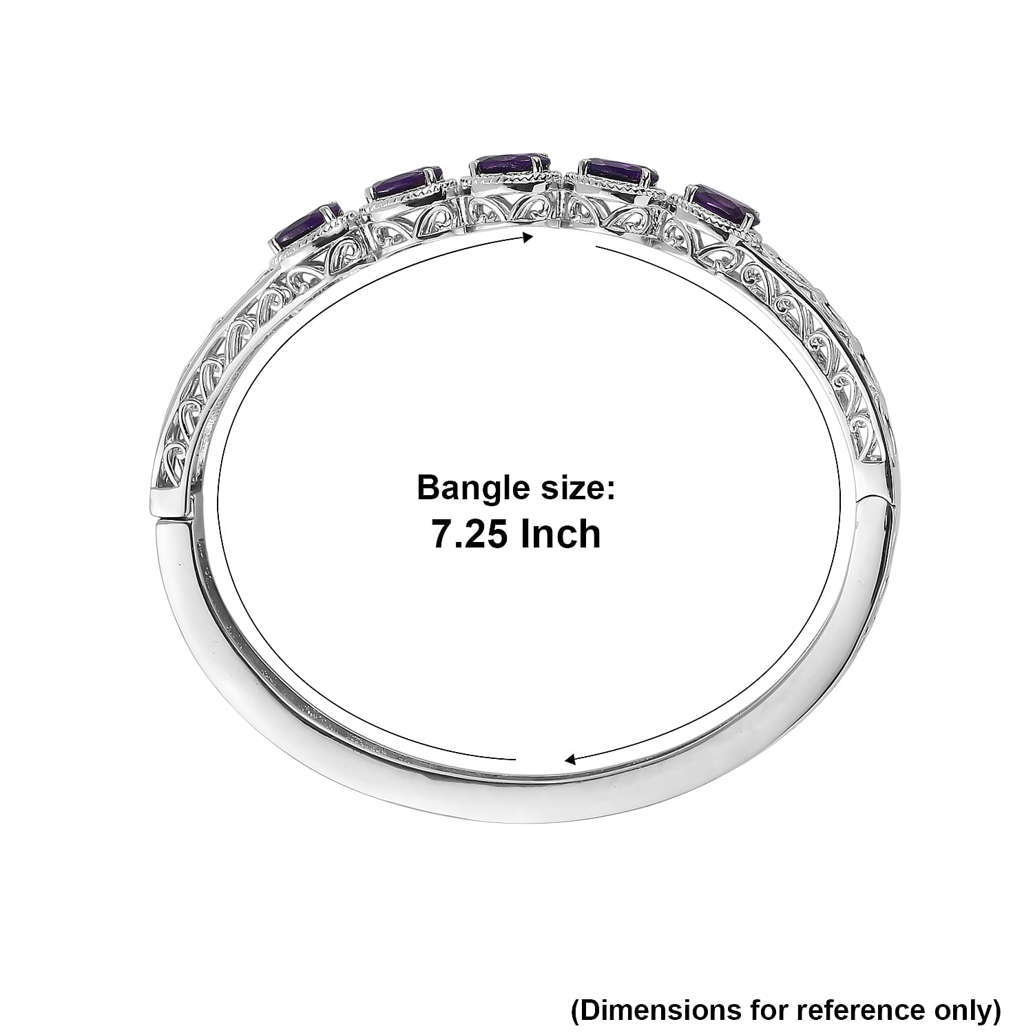 EverTrue African Amethyst 5.65 ctw Bangle Bracelet in Stainless Steel (7.25 In)
