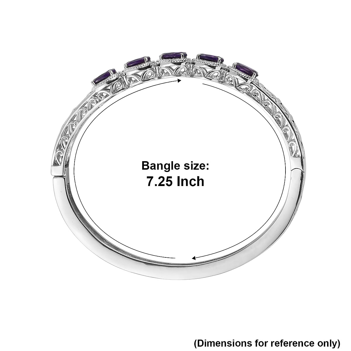 EverTrue African Amethyst Bangle Bracelet in Stainless Steel (7.25 In) 5.65 ctw image number 5