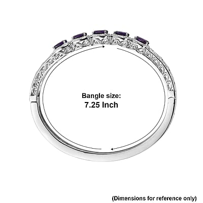 EverTrue African Amethyst 5.65 ctw Bangle Bracelet in Stainless Steel (7.25 In)