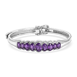 EverTrue African Amethyst 5.85 ctw Bangle Bracelet in Stainless Steel (7.25 In)