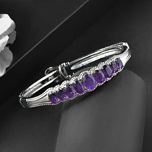 EverTrue African Amethyst 5.85 ctw Bangle Bracelet in Stainless Steel (7.25 In)