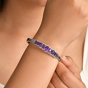EverTrue African Amethyst 5.85 ctw Bangle Bracelet in Stainless Steel (7.25 In)