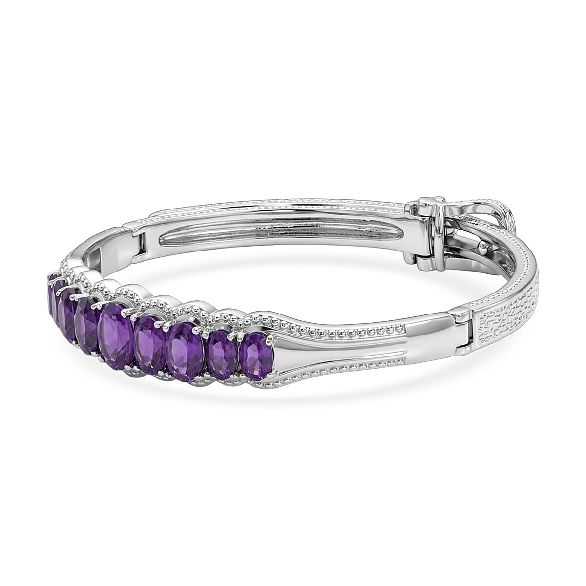 EverTrue African Amethyst 5.85 ctw Bangle Bracelet in Stainless Steel (7.25 In) image number 3