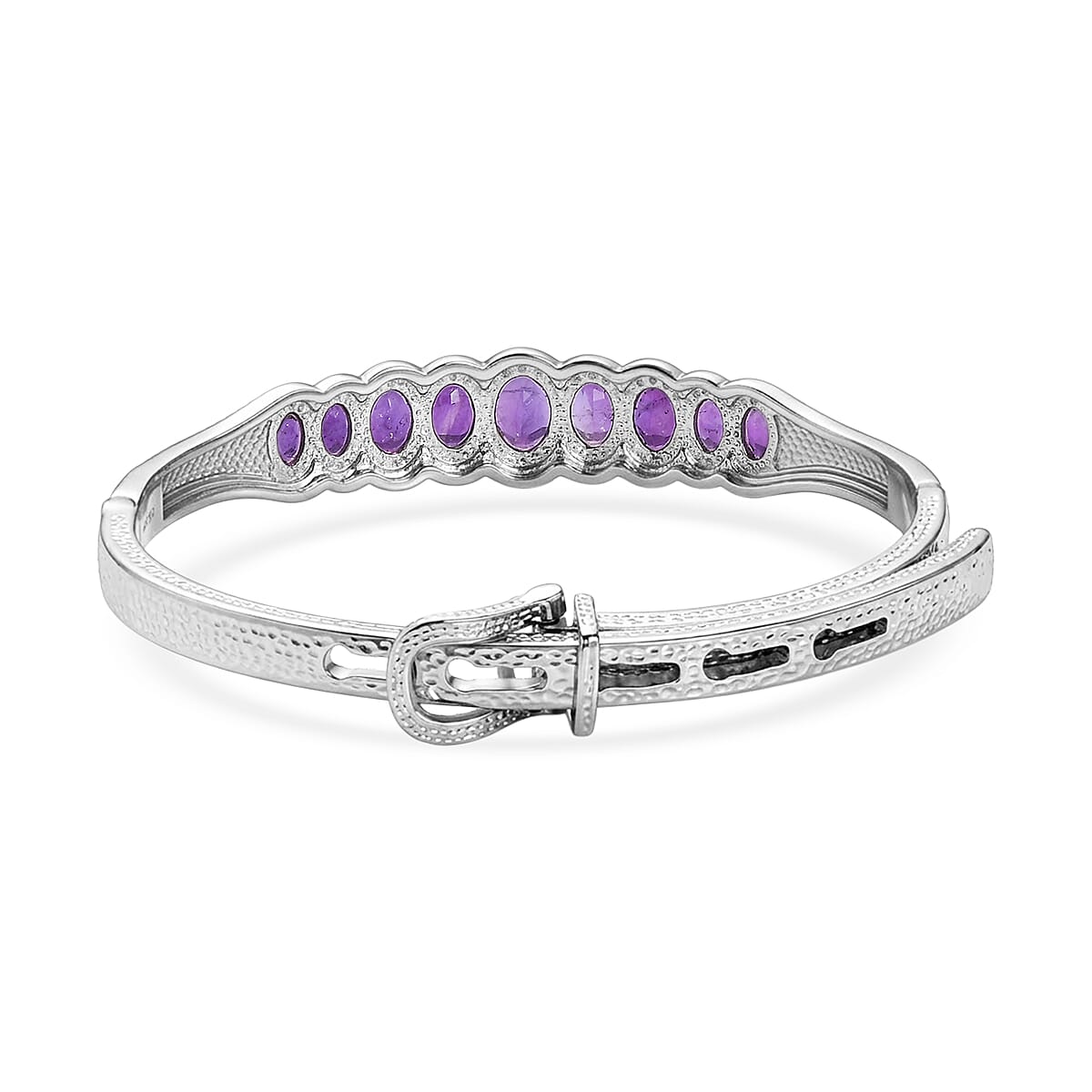 EverTrue African Amethyst 5.85 ctw Bangle Bracelet in Stainless Steel (7.25 In) image number 4