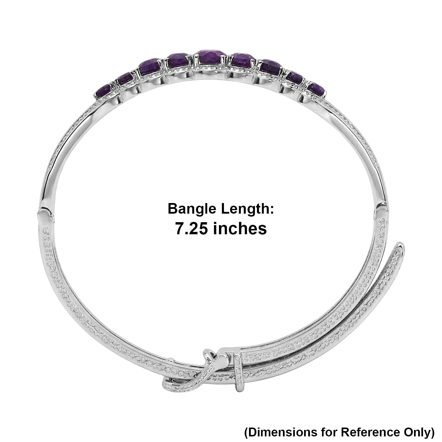EverTrue African Amethyst 5.85 ctw Bangle Bracelet in Stainless Steel (7.25 In)
