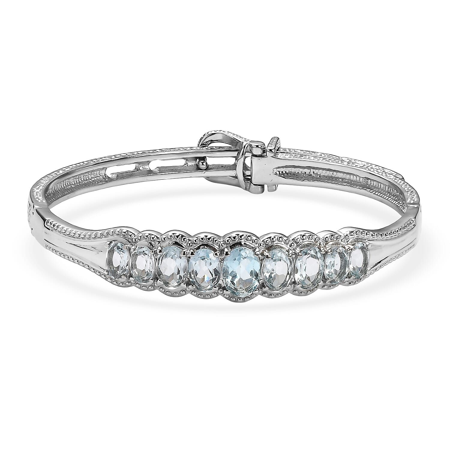 EverTrue Sky Blue Topaz 7.30 ctw Bangle Bracelet in Stainless Steel (7.25 In)