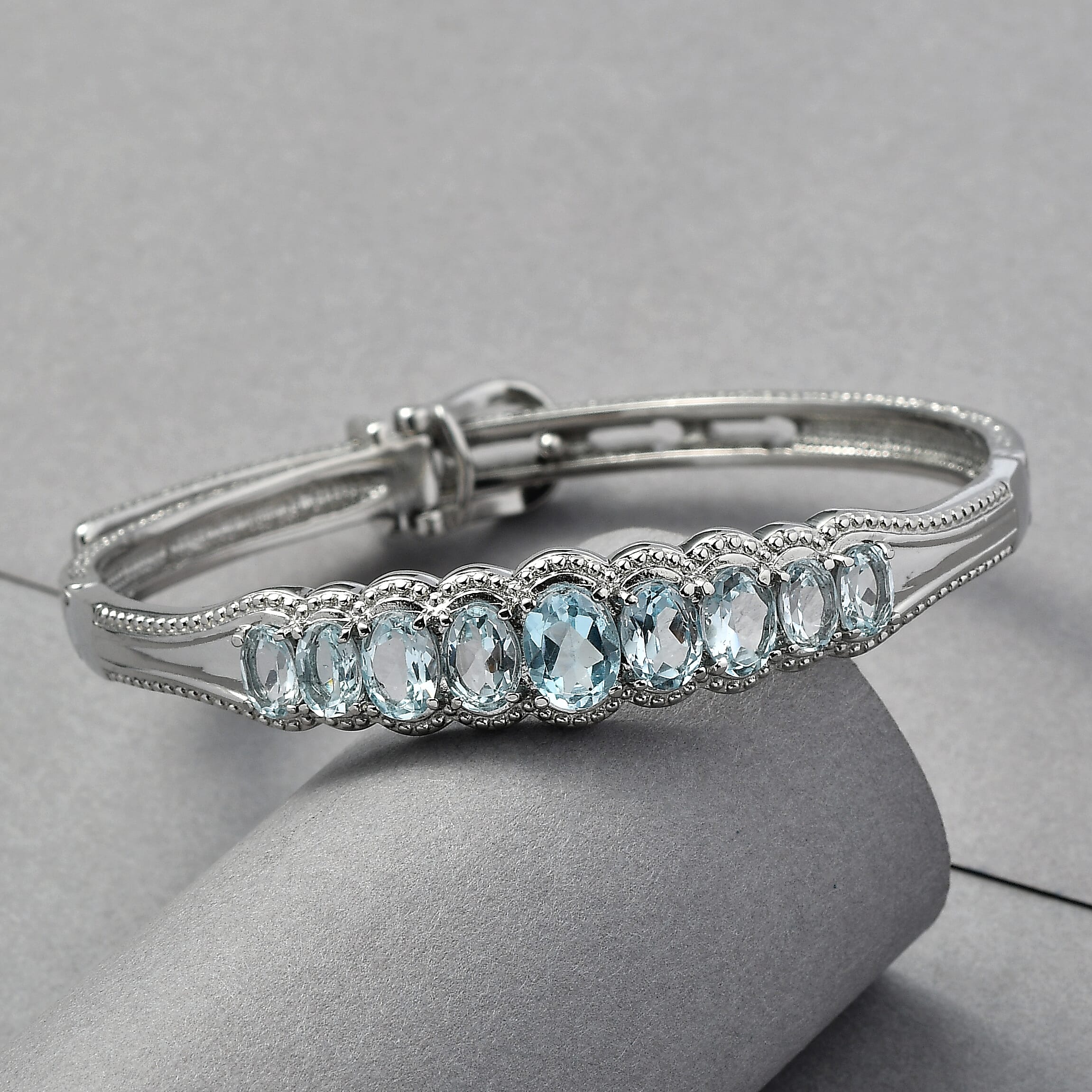 EverTrue Sky Blue Topaz 7.30 ctw Bangle Bracelet in Stainless Steel (7.25 In)