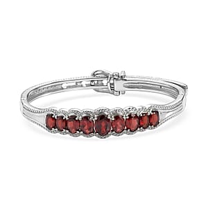 EverTrue Mozambique Garnet 7.65 ctw Bangle Bracelet in Stainless Steel (7.25 In)