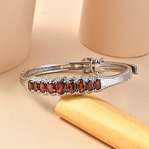 EverTrue Mozambique Garnet 7.65 ctw Bangle Bracelet in Stainless Steel (7.25 In)