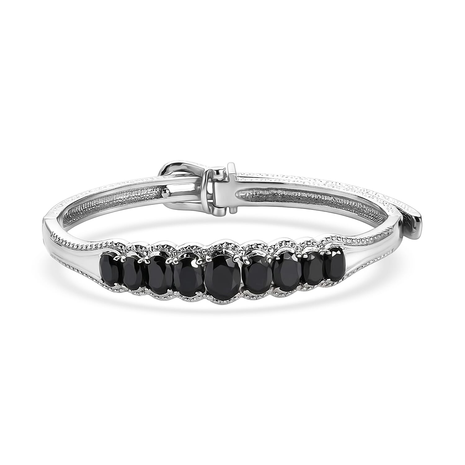 EverTrue Thai Black Spinel 8.25 ctw Bangle Bracelet in Stainless Steel (7.25 In)