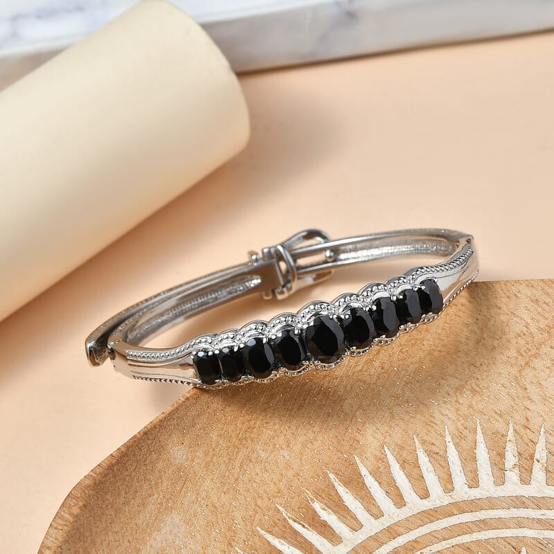 EverTrue Thai Black Spinel 8.25 ctw Bangle Bracelet in Stainless Steel (7.25 In)