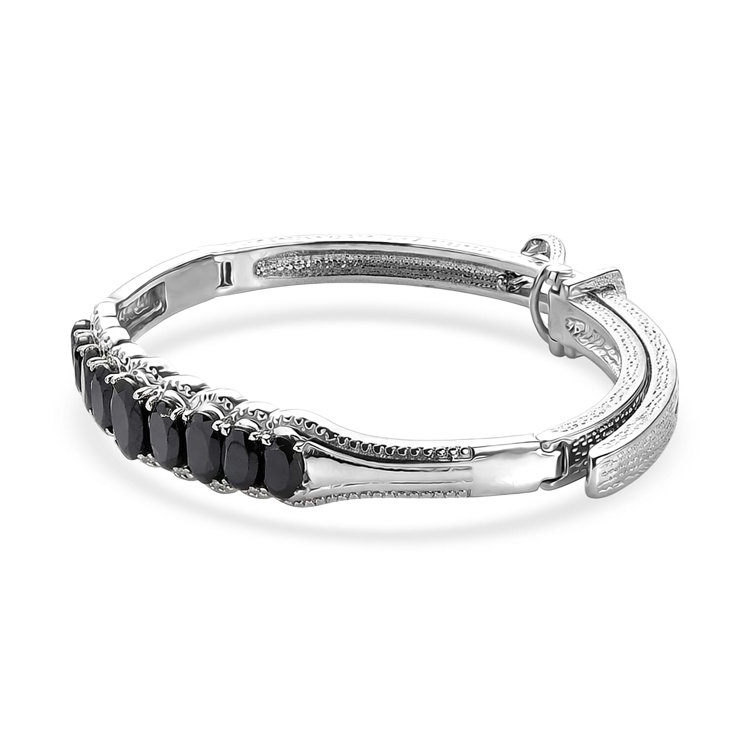 EverTrue Thai Black Spinel 8.25 ctw Bangle Bracelet in Stainless Steel (7.25 In)