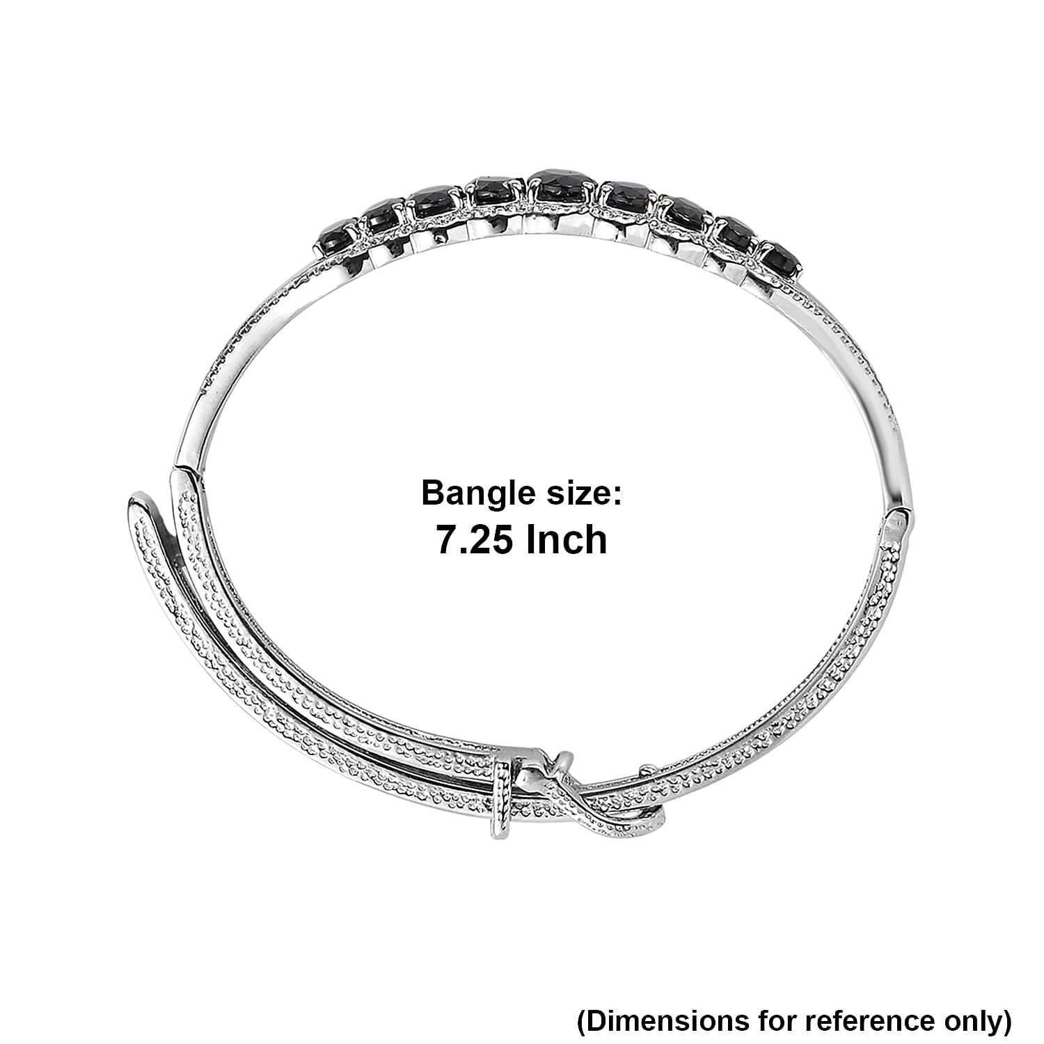 EverTrue Thai Black Spinel 8.25 ctw Bangle Bracelet in Stainless Steel (7.25 In)