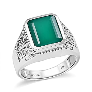 D'Joy Passport to Israel Artisan Crafted Green Onyx 5.35 ctw Men's Ring in Sterling Silver (Size 10.0)