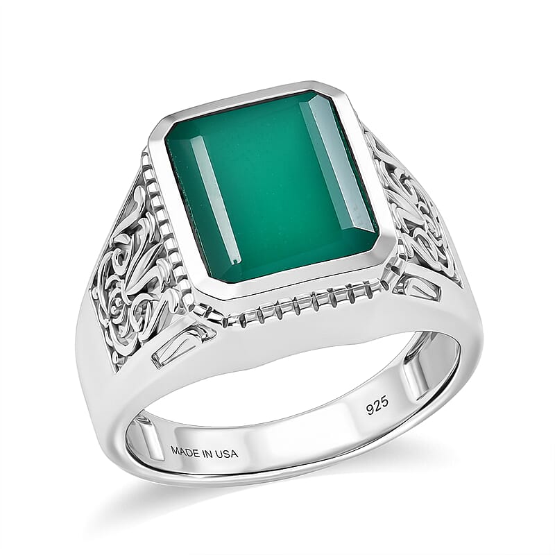 D'Joy Artistryto Israel Artisan Crafted Green Onyx 5.35 ctw Men's Ring in Sterling Silver (Size 10.0)