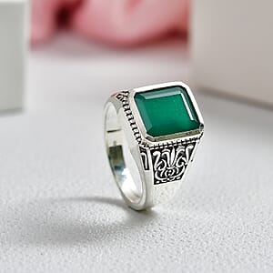 D'Joy Passport to Israel Artisan Crafted Green Onyx 5.35 ctw Men's Ring in Sterling Silver (Size 10.0)