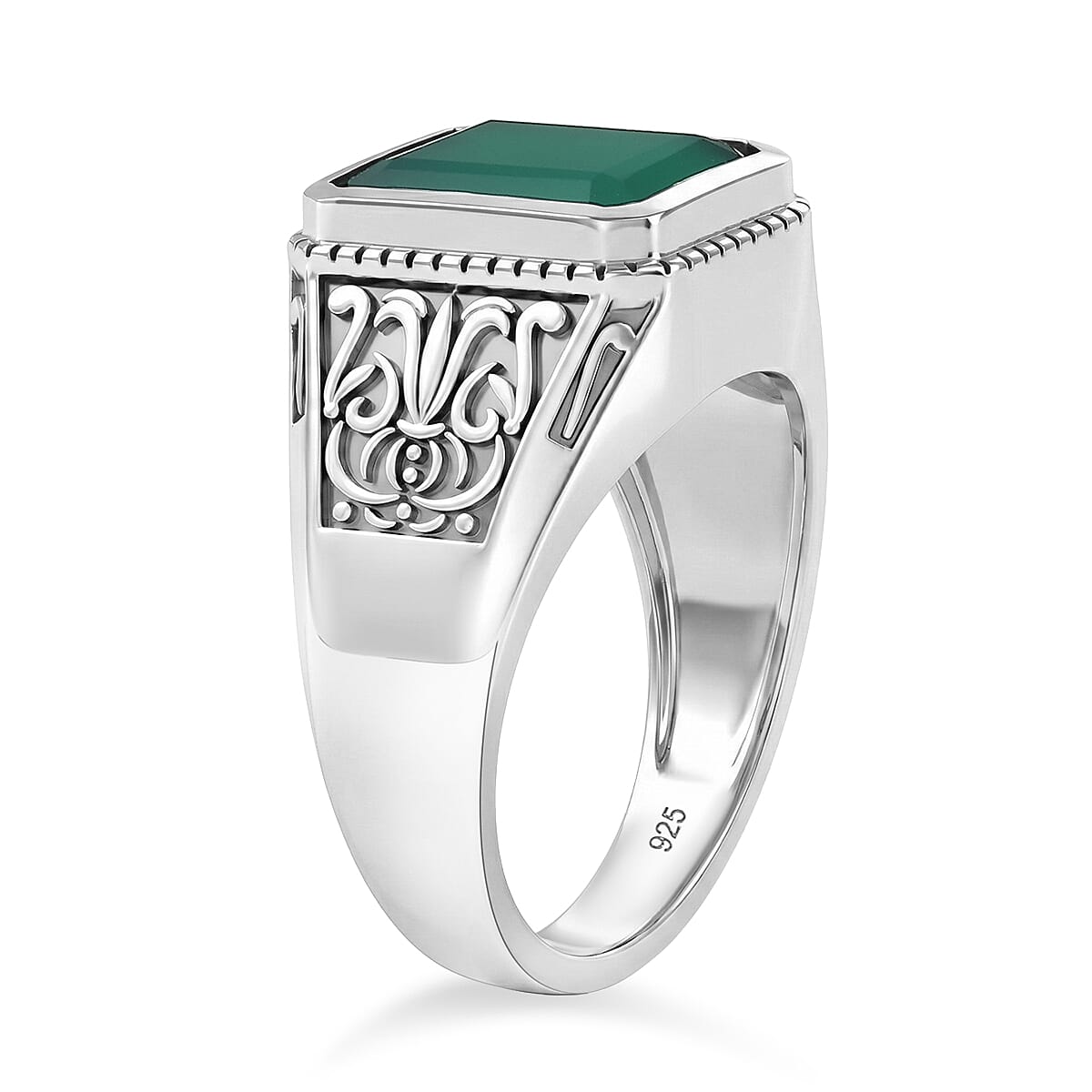D'Joy Passport to Israel Artisan Crafted Green Onyx 5.35 ctw Men's Ring in Sterling Silver (Size 10.0) image number 3