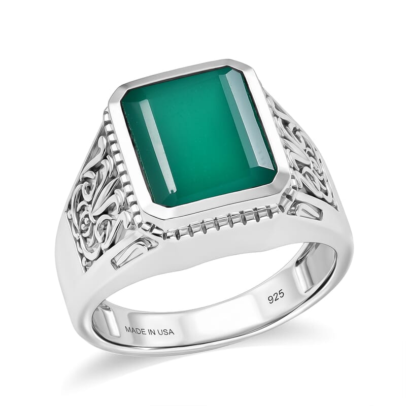 D'Joy Passport to Israel Artisan Crafted Premium Green Onyx 5.35 ctw Men's Ring in Sterling Silver (Size 11.0)