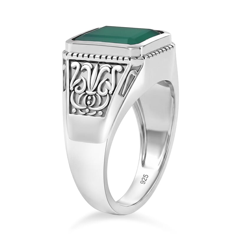D'Joy Passport to Israel Artisan Crafted Premium Green Onyx 5.35 ctw Men's Ring in Sterling Silver (Size 11.0)