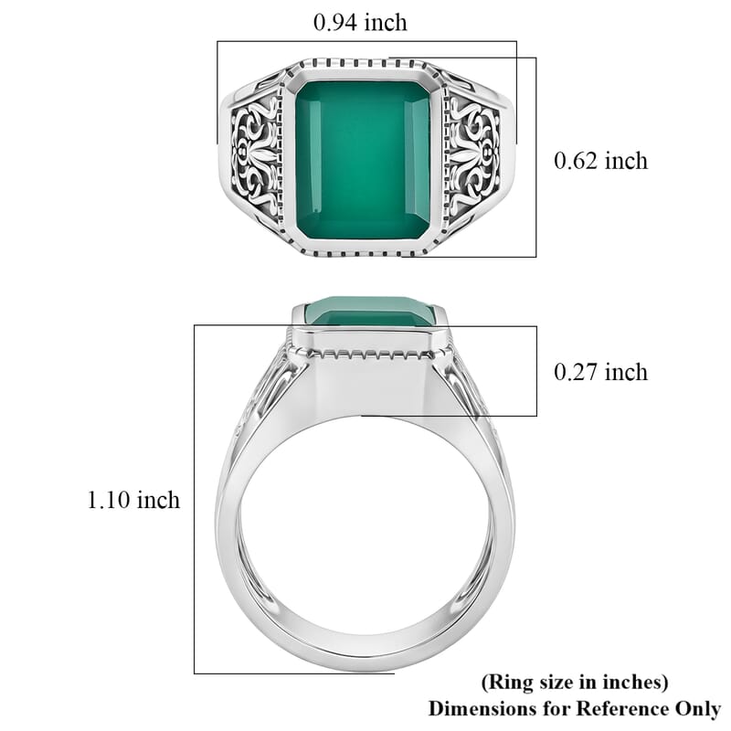 D'Joy Passport to Israel Artisan Crafted Premium Green Onyx 5.35 ctw Men's Ring in Sterling Silver (Size 11.0)