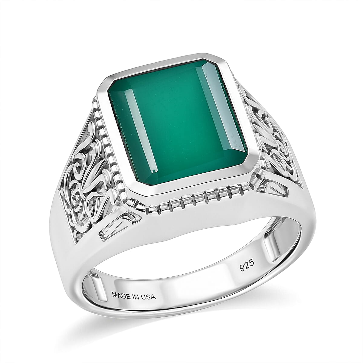 D'Joy Passport to Israel Artisan Crafted Premium Green Onyx 5.35 ctw Men's Ring in Sterling Silver (Size 13.0)