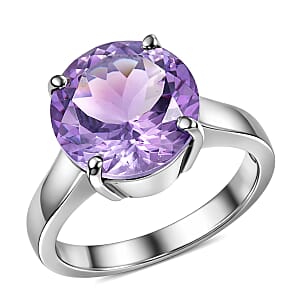 EverTrue Rose De France Amethyst 6.65 ctw Solitaire Ring in Stainless Steel (Size 6.0)