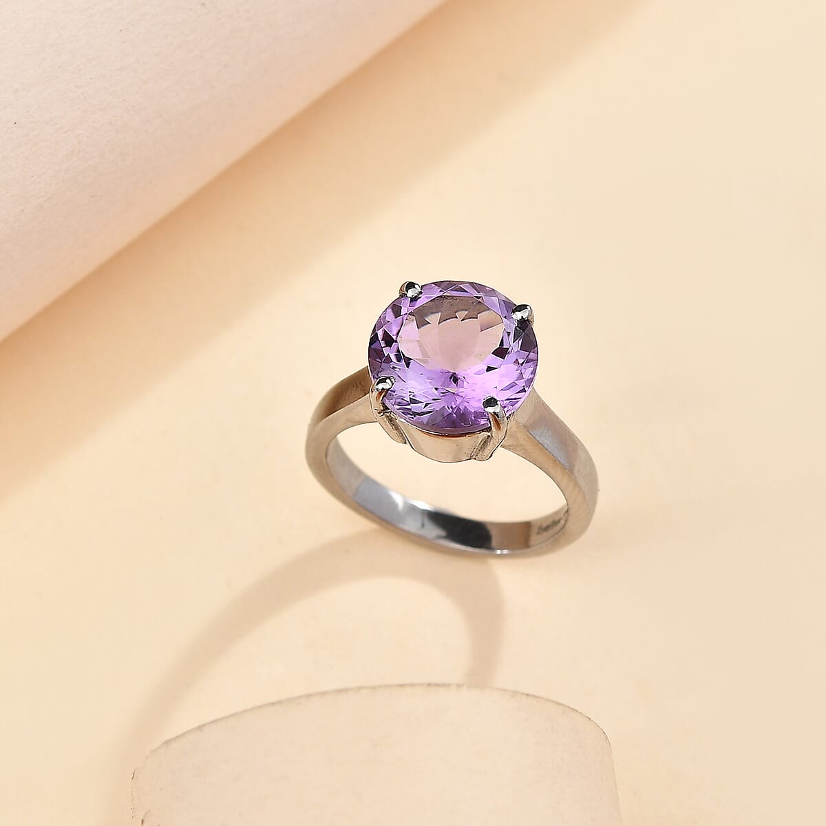 EverTrue Rose De France Amethyst Solitaire Ring in Stainless Steel (Size 6.0) 6.65 ctw image number 1