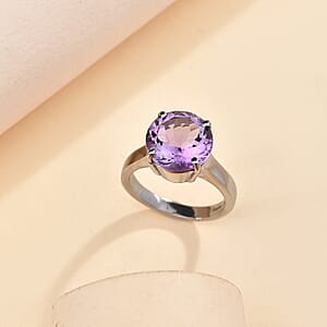 EverTrue Rose De France Amethyst 6.65 ctw Solitaire Ring in Stainless Steel (Size 6.0)