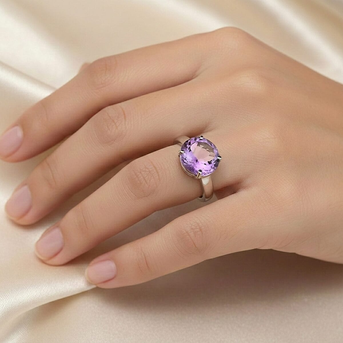 EverTrue Rose De France Amethyst Solitaire Ring in Stainless Steel (Size 6.0) 6.65 ctw image number 2